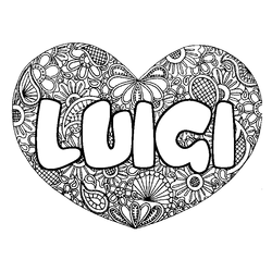 Coloraci&oacute;n del nombre LUIGI - decorado mandala de coraz&oacute;n