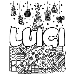 Coloraci&oacute;n del nombre LUIGI - decorado &aacute;rbol de Navidad y regalos