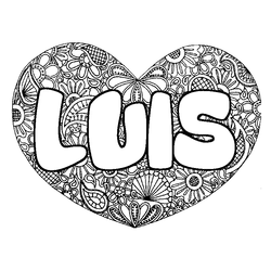 Coloraci&oacute;n del nombre LUIS - decorado mandala de coraz&oacute;n