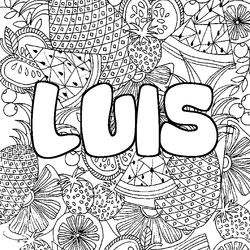 Coloraci&oacute;n del nombre LUIS - decorado mandala de frutas