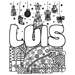 Coloraci&oacute;n del nombre LUIS - decorado &aacute;rbol de Navidad y regalos