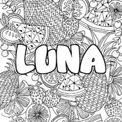 Coloraci&oacute;n del nombre LUNA - decorado mandala de frutas