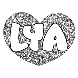 Coloraci&oacute;n del nombre LYA - decorado mandala de coraz&oacute;n