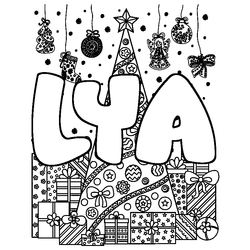 Coloraci&oacute;n del nombre LYA - decorado &aacute;rbol de Navidad y regalos