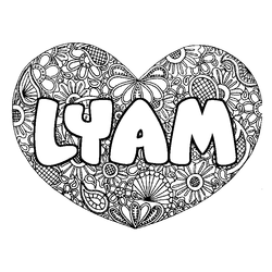 Coloraci&oacute;n del nombre LYAM - decorado mandala de coraz&oacute;n