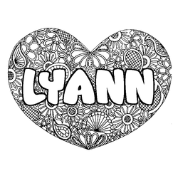 Coloraci&oacute;n del nombre LYANN - decorado mandala de coraz&oacute;n