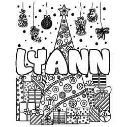 Coloraci&oacute;n del nombre LYANN - decorado &aacute;rbol de Navidad y regalos