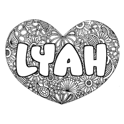 Coloraci&oacute;n del nombre LYAH - decorado mandala de coraz&oacute;n