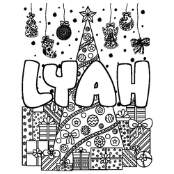 Coloraci&oacute;n del nombre LYAH - decorado &aacute;rbol de Navidad y regalos