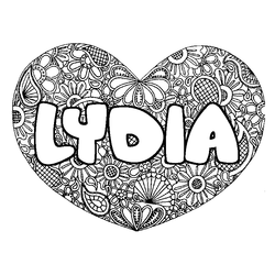 Coloraci&oacute;n del nombre LYDIA - decorado mandala de coraz&oacute;n