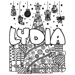 Coloraci&oacute;n del nombre LYDIA - decorado &aacute;rbol de Navidad y regalos