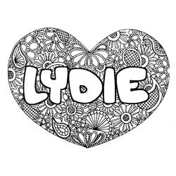 Coloraci&oacute;n del nombre LYDIE - decorado mandala de coraz&oacute;n