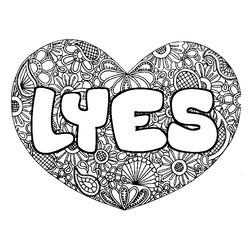 Coloraci&oacute;n del nombre LYES - decorado mandala de coraz&oacute;n