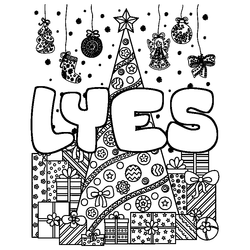 Coloraci&oacute;n del nombre LYES - decorado &aacute;rbol de Navidad y regalos