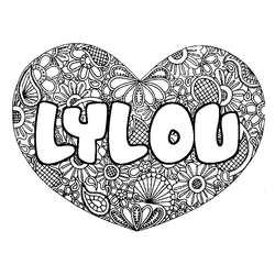 Coloraci&oacute;n del nombre LYLOU - decorado mandala de coraz&oacute;n