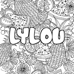 Coloraci&oacute;n del nombre LYLOU - decorado mandala de frutas