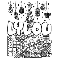 Coloraci&oacute;n del nombre LYLOU - decorado &aacute;rbol de Navidad y regalos