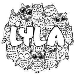 Coloraci&oacute;n del nombre LYLA - decorado b&uacute;hos