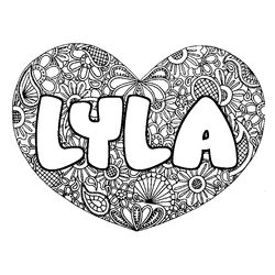 Coloraci&oacute;n del nombre LYLA - decorado mandala de coraz&oacute;n