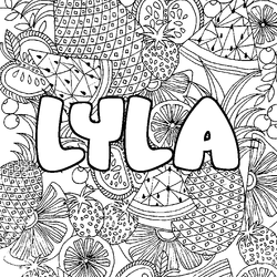 Coloraci&oacute;n del nombre LYLA - decorado mandala de frutas