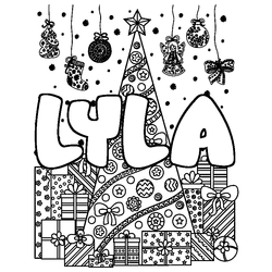 Coloraci&oacute;n del nombre LYLA - decorado &aacute;rbol de Navidad y regalos