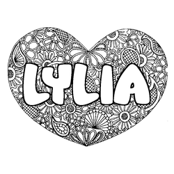 Coloraci&oacute;n del nombre LYLIA - decorado mandala de coraz&oacute;n