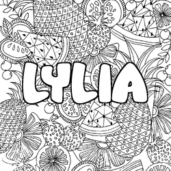Coloraci&oacute;n del nombre LYLIA - decorado mandala de frutas