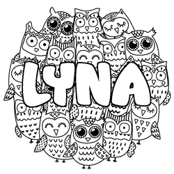 Coloraci&oacute;n del nombre LYNA - decorado b&uacute;hos
