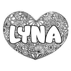 Coloraci&oacute;n del nombre LYNA - decorado mandala de coraz&oacute;n