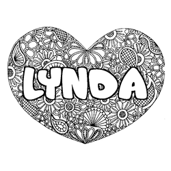 Coloraci&oacute;n del nombre LYNDA - decorado mandala de coraz&oacute;n