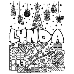 Coloraci&oacute;n del nombre LYNDA - decorado &aacute;rbol de Navidad y regalos