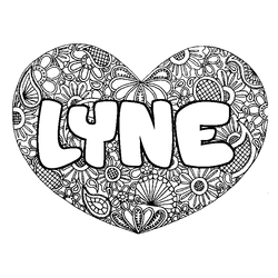 Coloraci&oacute;n del nombre LYNE - decorado mandala de coraz&oacute;n