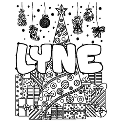 Coloraci&oacute;n del nombre LYNE - decorado &aacute;rbol de Navidad y regalos