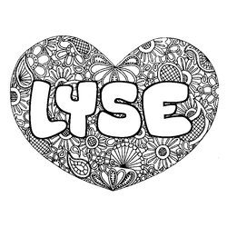 Coloraci&oacute;n del nombre LYSE - decorado mandala de coraz&oacute;n