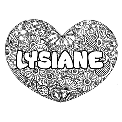 Coloraci&oacute;n del nombre LYSIANE - decorado mandala de coraz&oacute;n