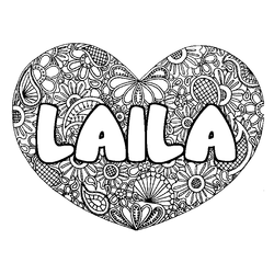 Coloraci&oacute;n del nombre LAILA - decorado mandala de coraz&oacute;n
