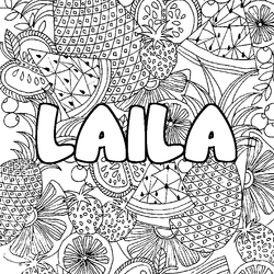 Coloraci&oacute;n del nombre LAILA - decorado mandala de frutas