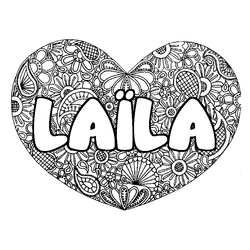 Coloraci&oacute;n del nombre LA&Iuml;LA - decorado mandala de coraz&oacute;n