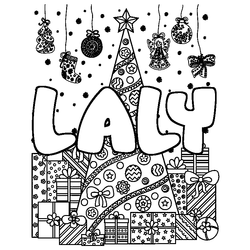 Coloraci&oacute;n del nombre LALY - decorado &aacute;rbol de Navidad y regalos