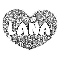 Coloraci&oacute;n del nombre LANA - decorado mandala de coraz&oacute;n