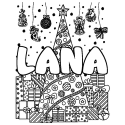 Coloraci&oacute;n del nombre LANA - decorado &aacute;rbol de Navidad y regalos