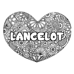 Coloraci&oacute;n del nombre LANCELOT - decorado mandala de coraz&oacute;n