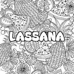 Coloraci&oacute;n del nombre LASSANA - decorado mandala de frutas
