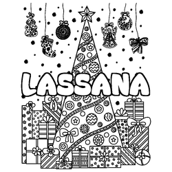 Coloraci&oacute;n del nombre LASSANA - decorado &aacute;rbol de Navidad y regalos
