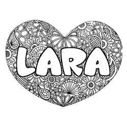 Coloraci&oacute;n del nombre LARA - decorado mandala de coraz&oacute;n