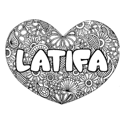 Coloraci&oacute;n del nombre LATIFA - decorado mandala de coraz&oacute;n