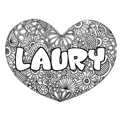 Coloraci&oacute;n del nombre LAURY - decorado mandala de coraz&oacute;n
