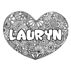 Coloraci&oacute;n del nombre LAURYN - decorado mandala de coraz&oacute;n