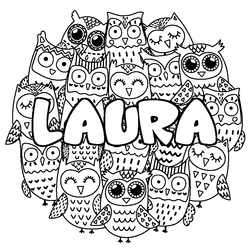 Coloraci&oacute;n del nombre LAURA - decorado b&uacute;hos
