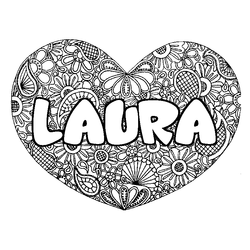 Coloraci&oacute;n del nombre LAURA - decorado mandala de coraz&oacute;n